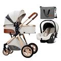 Luxury Baby Carriage Stroller Coches para Bebes High Landscape Infant Stroller & Reversible Bassinet Pram,Foldable Aluminum Alloy Prams Anti-Shock Toddler Pushchair (Color : Creamy White)