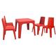 Resol 5 Piece Red 50cm x 50cm Julieta Children's Plastic Garden Furniture Table and 4 Chairs Set - Stackable Indoor Outdoor Kids Picnic Play Activity Table and Chairs Set