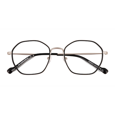 Unisex s geometric Matte Silver Black Metal Prescription eyeglasses - Eyebuydirect s Frances
