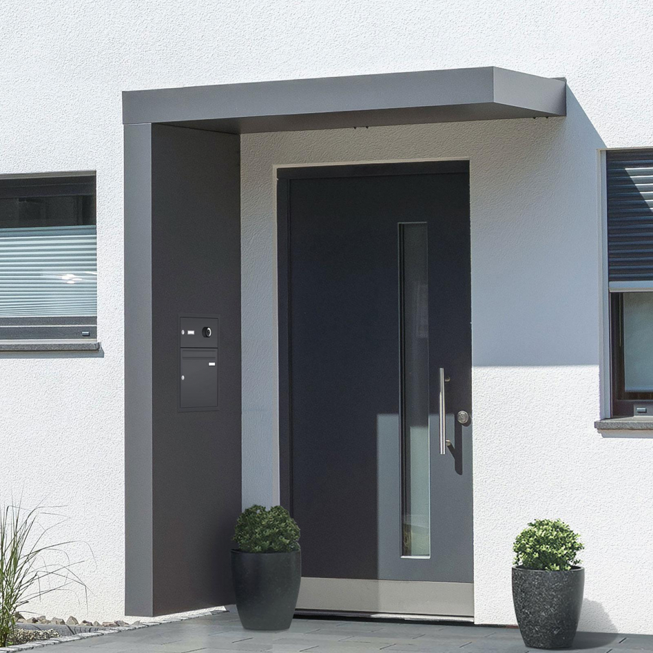 gutta Rechteckvordach BS Plus mit Briefkasten und Video anthrazit, 160x90x15,5 cm, mit Briefkasten und Video in Farbe,mit Seitenblende links Image