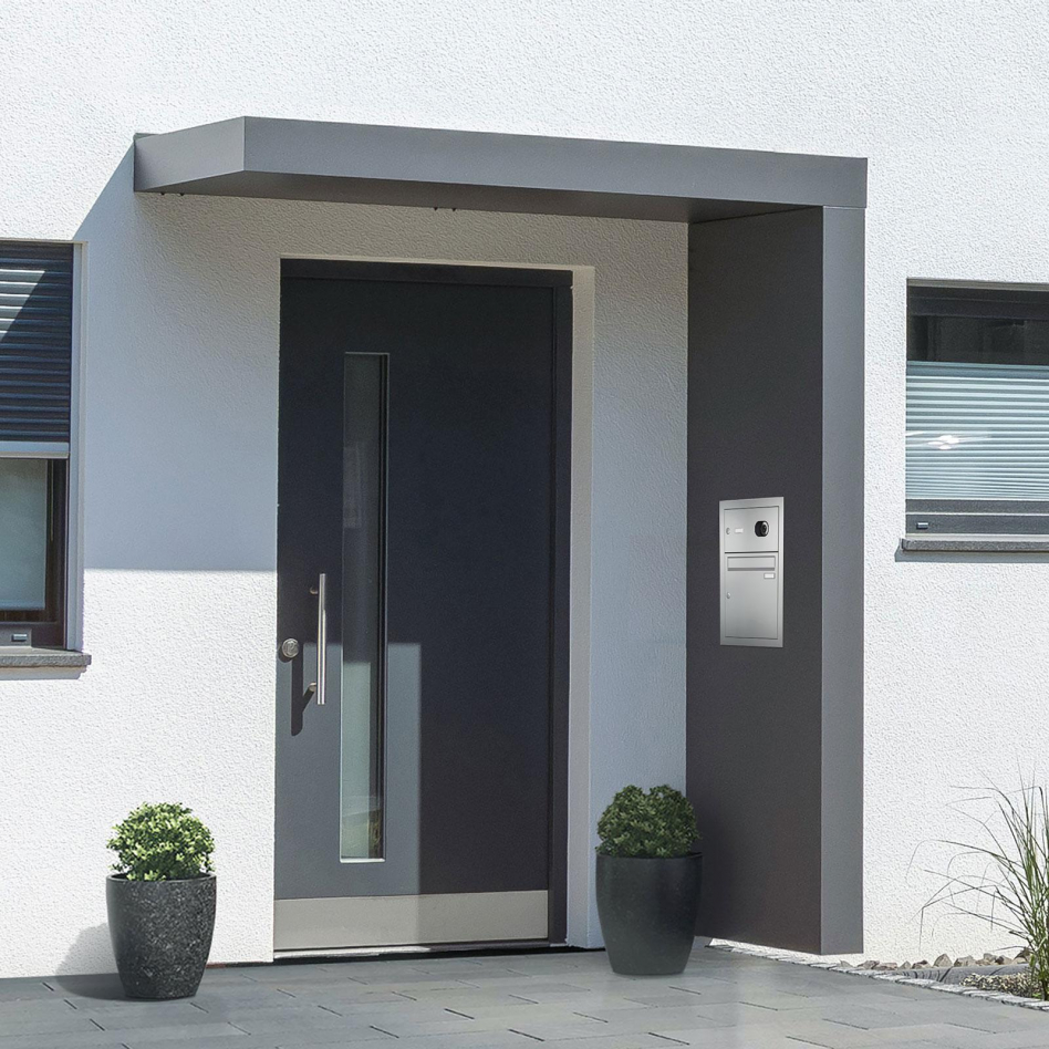 gutta Rechteckvordach BS Plus mit Briefkasten und Video anthrazit, 200x90x15,5 cm, mit Briefkasten und Video in Edelstahl,mit Seitenblende rechts Image
