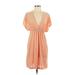 Castaways Casual Dress - Mini V Neck Short sleeves: Orange Dresses - Women's Size Small