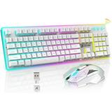 Wireless Gaming Keyboard and Mouse Combo RGB LED Backlit Rechargeable 3800mAh Full Size Mechanical Feel USB/Type C Dual Receiver Silent Mouse Mouse Pad for Mac Laptop Desktop PS4 PS5 Xbox