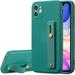 Case for iPhone 11 6.1 inch Slim Liquid Silicone Phone Case with Kickstand Fashion Hand Strap Soft Touch Silicone Rubber Full Body Protection Shockproof Bumper Cover -Dark Green