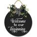 Eveokoki 12 Wood Plaque Welcome to Our Beginning Sign Rustic Welcome Wedding Sign Welcome to Our Wedding Sign Round Wooden Printable Wedding Reception Poster