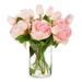 Artificial Flower Arrangement with Vase Faux Flower in Vase Mixed Artificial Real Touch Fake Peony Flower in Vase for Decoration Home Office Wedding Centerpiece (Pink)