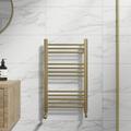 DuraTherm Heated Towel Rail Brushed Brass Bathroom Ladder Radiator Straight 750 x 450mm Central Heating Towel Radiator Flat Towel Warmer