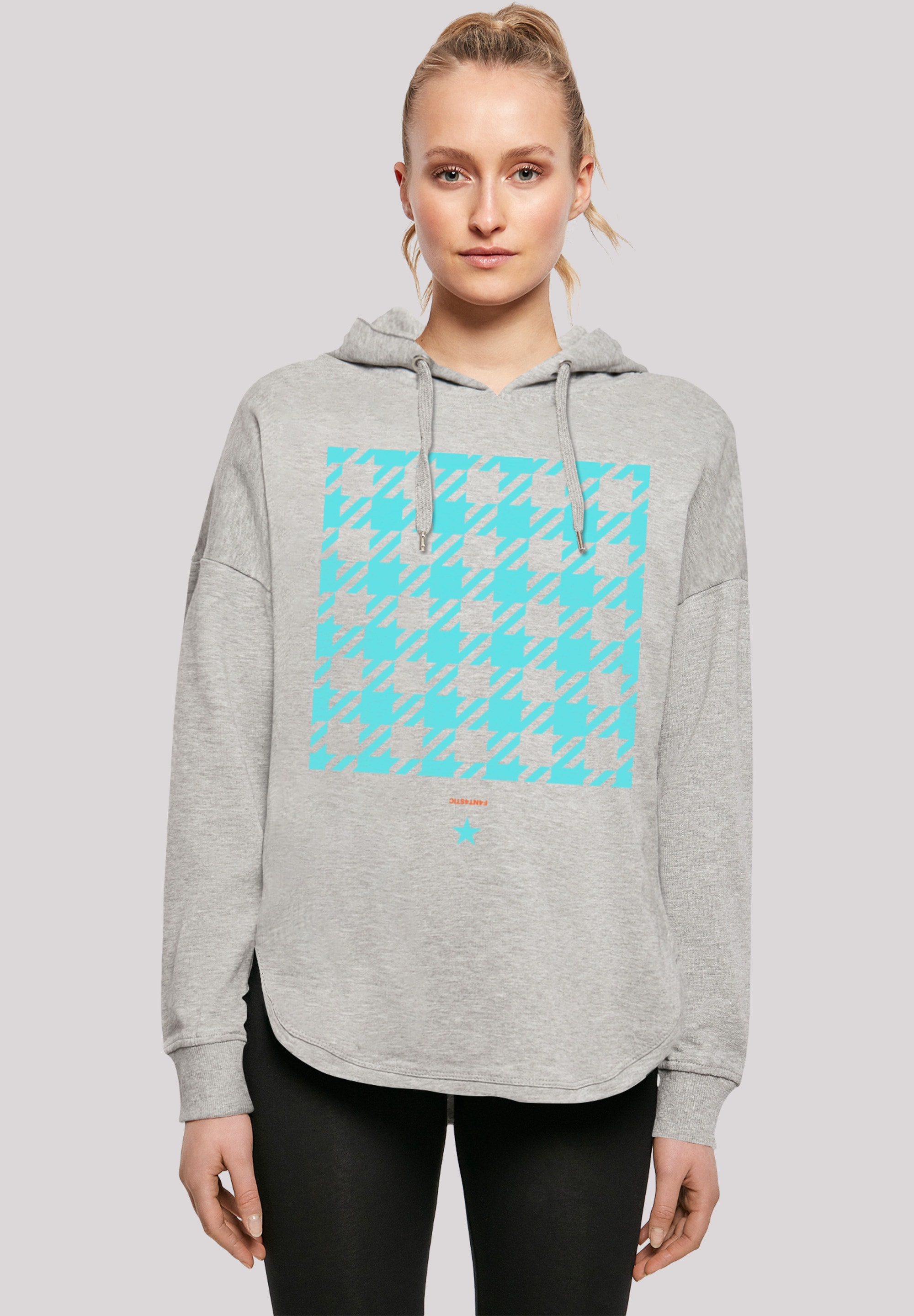 Kapuzenpullover F4NT4STIC "Hahnentritt Karo blau", Damen, Gr. XS, grau, Obermaterial: 100% Baumwolle, Casual, oversize, Pullover, Print