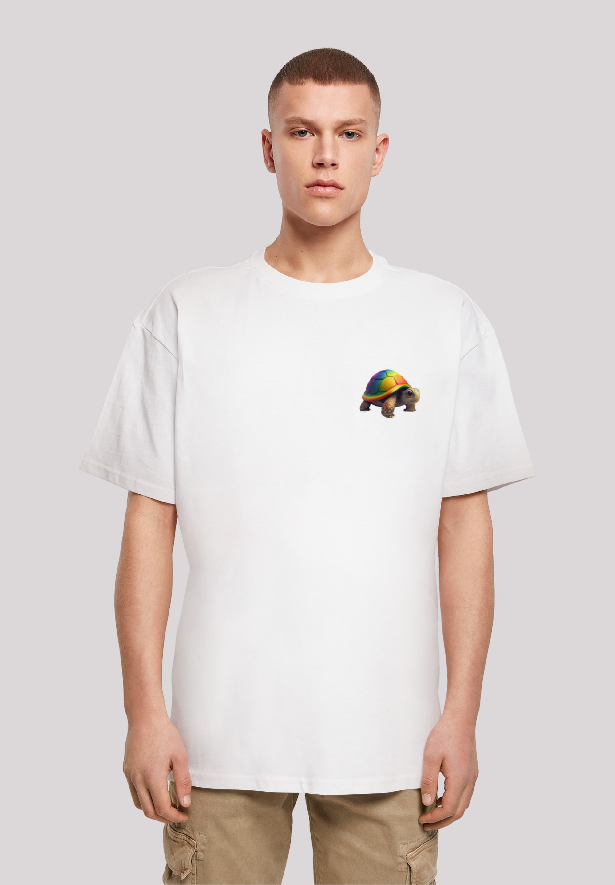 T-Shirt F4NT4STIC "Rainbow Turtle OVERSIZE TEE", Herren, Gr. XL, weiß, Obermaterial: 100% Baumwolle, oversize, Rundhals, ohne Bündchen, Shirts, Print Image