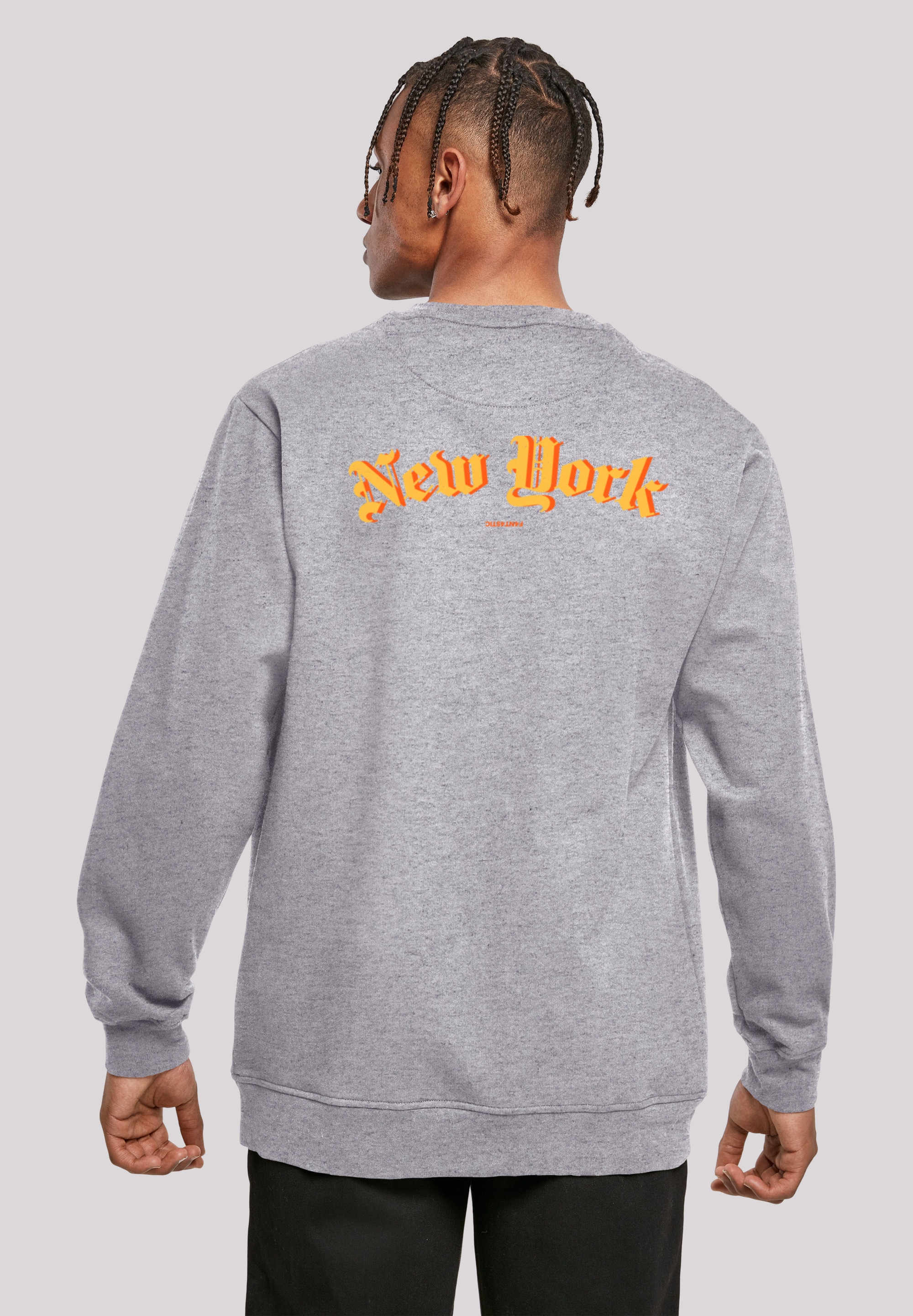 Kapuzenpullover F4NT4STIC "New York Orange CREW", Herren, Gr. M, grau (erdgrau), Obermaterial: 50% Baumwolle, 50% Polyester, relaxed fit, Rundhals, Pullover, Print Image