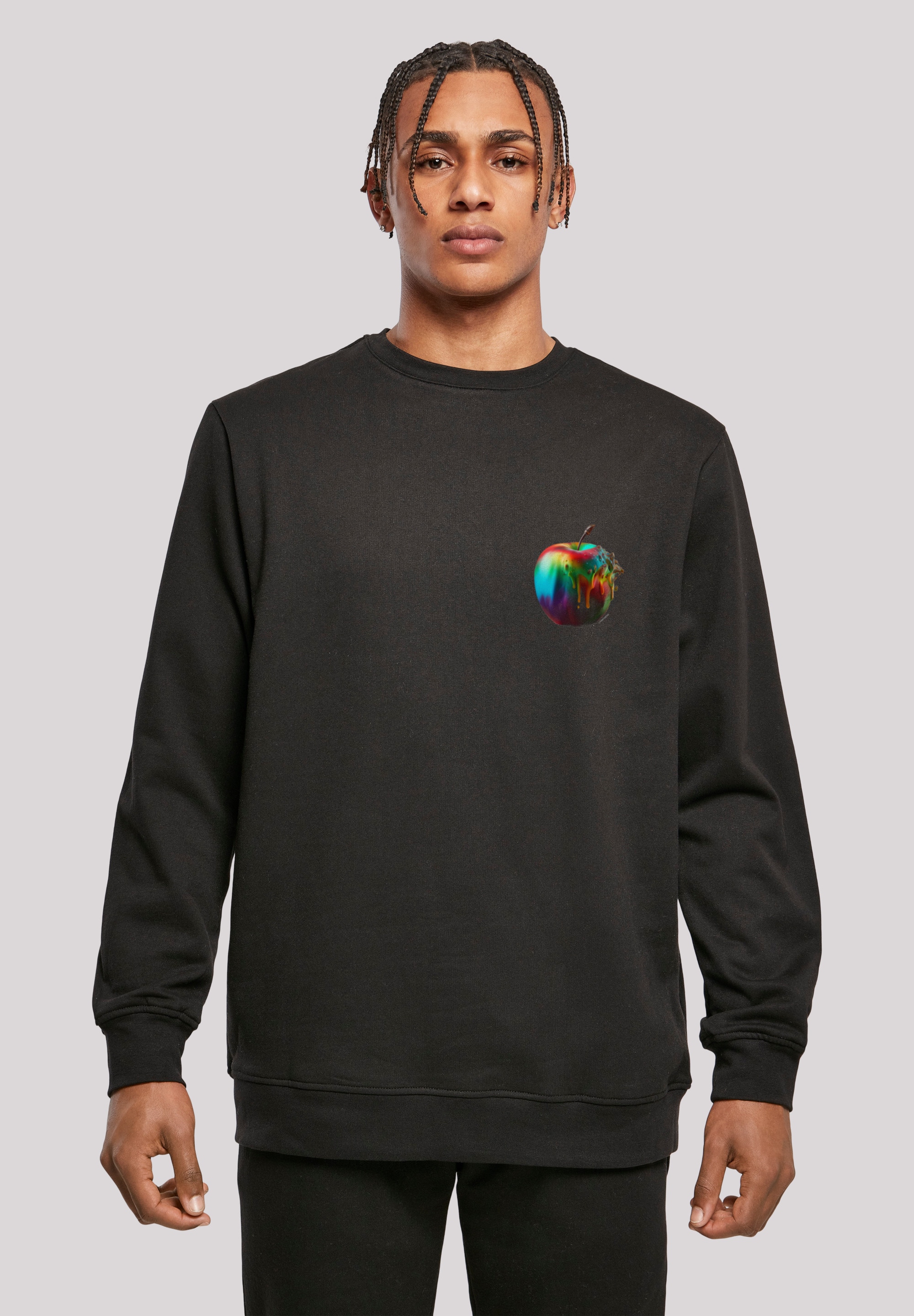 Kapuzenpullover F4NT4STIC "Colorfood Collection - Rainbow Apple", Herren, Gr. XL, schwarz, Obermaterial: 50% Baumwolle, 50% Polyester, relaxed fit, Rundhals, Pullover, Print Image