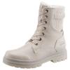 Schnürboots TOM TAILOR, Damen, Gr. 38, beige, Lederimitat, Elastischer Einsatz, sportlich, Schuhe, Winterstiefel mit Logoprägung an der Ferse