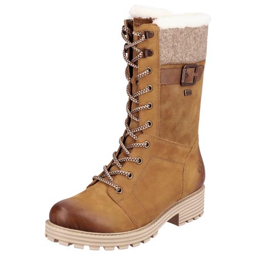 Winterstiefel REMONTE Gr. 39, braun (braun kombiniert) Damen Schuhe Blockabsatz, Schnürstiefel mit wasserabweisender remonte TEX-Membran