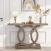 Console Table with Geometric Base, Farmhouse Hallway Table, Wooden