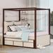 Full Canopy Beds with Trundle Upholstered Poster Panel Bed with Headboard & 3 Drawers, Modern Platform Bed Frame for Kids Teens