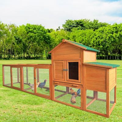 121'' Large Outdoor Wooden Chicken Coop in Yellow with Nest Box