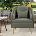 Living Room Accent Chair w/ Lumbar Pillow for Bedroom Velvet Arm Chair Upholstered Barrel Chair Club Chair, Seaweed Green