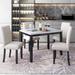 Modern 5-Piece Dining Table Set with Rectangular Marble Dining Table and Cushion Dining Chairs w/Nailhead for Livingroom
