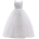 Weileenice Flower Girl Sequin Tulle Dress White Junior Girls Wedding Bridesmaid Tea Party Princess Photography Vintage Ballgown 9-10 Kid Communion Beauty Contest Formal Puffy Dresses Holiday Evening