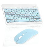 Rechargeable Bluetooth Keyboard and Mouse Combo Ultra Slim Full-Size Keyboard and Ergonomic Mouse for Samsung Galaxy Tab 4 8.0 3G and All Bluetooth Enabled Mac/Tablet/iPad/PC/Laptop - Sky Blue