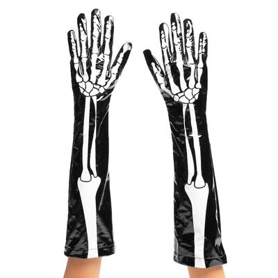 Women's Long Pleather Skeleton Gloves