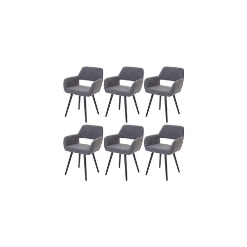 6er-Set Esszimmerstuhl HWC-A50 II, Stuhl Küchenstuhl, Retro 50er Jahre Design ~ Textil, grau, dunkle Beine