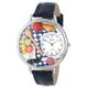 Whimsical Watches Gourmet Navy Blue Leather and Silvertone Unisex Quartz Watch with White Dial Analogue Display and Multicolour Leather Strap U-0310001