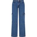 Bequeme Jeans URBAN CLASSICS "Damen Ladies Low Waist Cargo Denim" Gr. 32, Normalgrößen, blau (midindigo washed) Damen Jeans