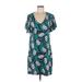 Draper James Casual Dress - Shift V Neck Short sleeves: Blue Floral Dresses - Women's Size Medium