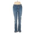 Free People Jeans - Mid/Reg Rise Skinny Leg Denim: Blue Bottoms - Women's Size 28 - Distressed Wash