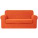 Winston Porter Textured Grids 2 Pieces High Stretch Soft Box Cushion Sofa Slipcover Metal in Orange/Black | 41 H x 92 W x 42 D in | Wayfair