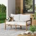 Rosecliff Heights Callison 56" Wide Outdoor Loveseat w/ Cushions Wood/Natural Hardwoods in Brown/Gray/White | 33 H x 56 W x 29 D in | Wayfair