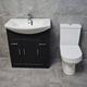 750mm Glossy Anthracite Sink Basin Vanity Unit Set Storage Unit + Toilet Set, With Amy Tap & Waste - Anthracite