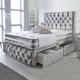 Stourton Divan Floorstanding Headboard and Spring Memory Mattress - 5FT Size / 2 Drawers (Right Side - As Image) / Crystal Buttons