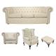 Chesterfield 3 Seater Sofa + Club Chair + Queen Anne Wing Chair + Footstool Leather Sofa Suite Offer Cottonseed Cream