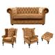 Chesterfield 2 Seater Sofa + 1 x Mallory Wing Chair + 1 x Queen Anne Chair + Footstool Old English Tan Leather Sofa Offer