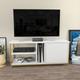 Neola 119 Cm Wide Modern tv Stand tv Unit tv Cabinet Storage With Three Open Shelves And Cabinet - Yellow And White Colour - Yellow and White Colour