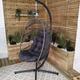 Grey Hanging Egg Chair With Stand Waterproof Cover And Cushions Steel Frame Rattan Outdoor Swing Chair Garden Seat Hammock Balcony Conservatory