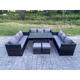 11 Seater Outdoor Wicker Garden Furniture Rattan Lounge Sofa Set Patio Rectangular Dining Table with 2 Small Footstool Dark Grey Mixed - Fimous