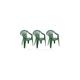 3 x Green Plastic Garden Chairs Low Back Seat Patio Partying Camping Stacking