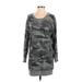 Splendid Casual Dress - Mini Scoop Neck 3/4 sleeves: Gray Camo Dresses - Women's Size Small