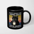 Tasse à café chat en céramique noire chats drôles tasse à thé de bureau je bois 11oz