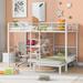 Full Over Twin Metal Bunk Bed with Built-in Desk & Storage Shelves, Modern Heavy-Duty Bunk Bed with Safety Rail, Built-in Ladder
