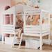 House Twin Bed for Kids, Low Loft Bed with 2 Storage Drawers, Wood Twin Kids Loft Bed with Roof and Windows, White