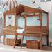 Twin Size Low Loft Wood House Bed with Two Drawers Guardrail