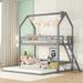 Twin Over Twin-Twin House Bed, Modern Bunk Bed with Ladder and Extending Trundle Bed, Funny Kids Bed Frame with Guardrail