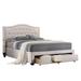 Buk Upholstered Tufted Full Bed with Storage, Nailhead Trim, Ivory Burlap