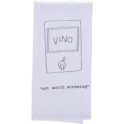 Cork Pops Flour Sack Cotton Bar Towel with"Not Worth Screwing" Artwork, Black/White - 6 x 0.2 x 13 inches