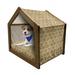 Retro Pet House Worn out Look Abstract Pattern with Ornamental Wavy Horizontal Stems in Repeat Outdoor & Indoor Portable Dog Kennel with Pillow and Cover 5 Sizes Tan and Caramel by Ambesonne