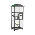 65 Outdoor Aviary Wooden Birdcage with 2 Doors Bird Cage with Asphalt Roof and Slide out Baseboard for Parrots Conure Grey